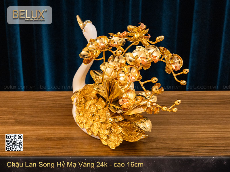 Chậu Lan Thiên Nga Song Hỷ mạ vàng 24k cao 16cm&nbsp;